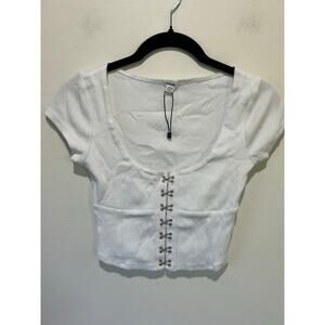 Garage white crop top size XS ribbed cotton hook closure new without tag